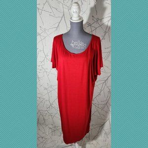 Workhall Red Scoop Neck Long Loose Fit  T-Shirt Dress